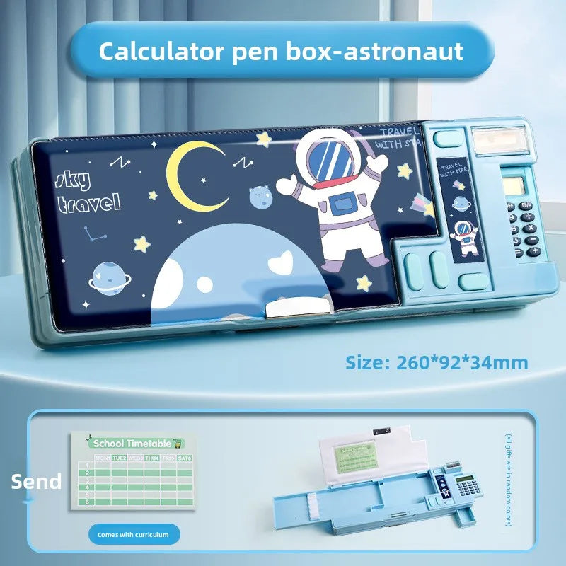 Student Plastic Stationery Box Cute Cartoon Children's Calculator Multifunctional Pencil Case Large Capacity Storage