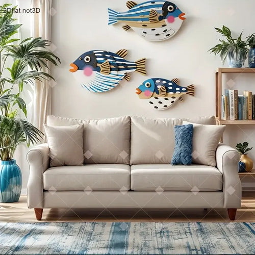 1 Colorful Wooden Ocean Art Wooden Sea Fish Shells Starfish Farmhouse