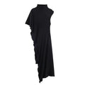 Black Asymmetrical High-Neck Draped Sleeve Top