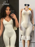 Joskaa Bowknot Decorate Halter Apricot Jumpsuit Women Hipster Sexy V-neck Backless Bandage Skinny Rompers Beach Holiday Clubwear