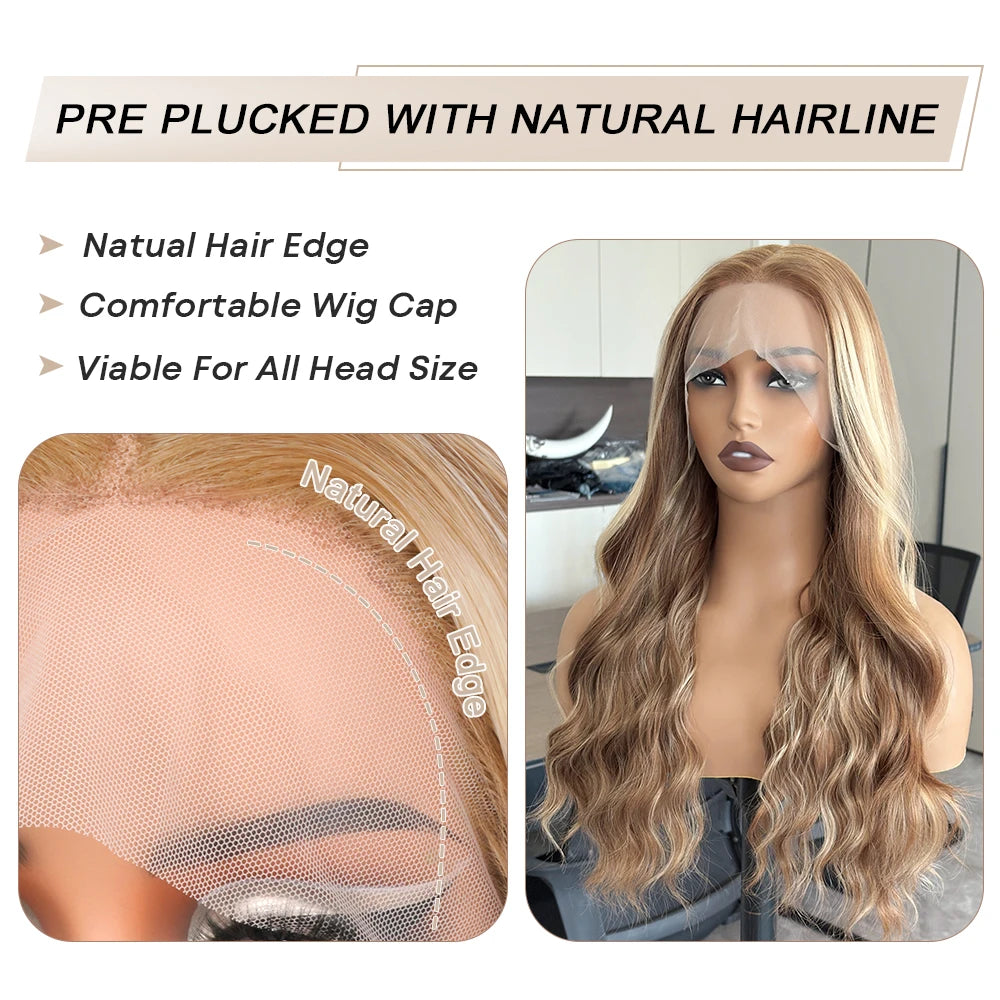 200% Balayage Blonde Highlight 13x6 Lace Front Wig Body Wave Wig Synthetic HD Ombre Honey Blonde Mixed Color Lace Frontal Wig