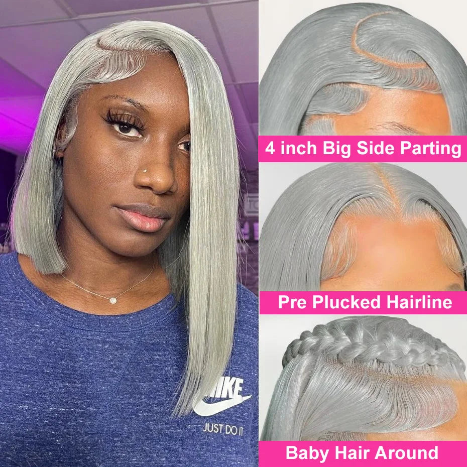 Silver Grey 13x4 Lace Front Bob Wig – Brazilian Remy Hair