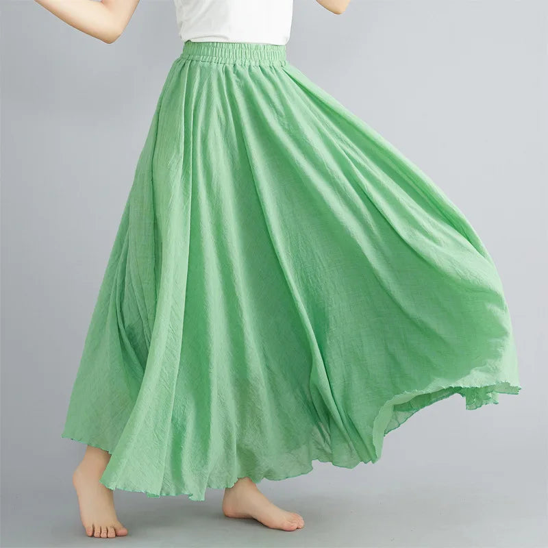 Mori Girl Cotton Linen Ethnic A-Line Long Skirt