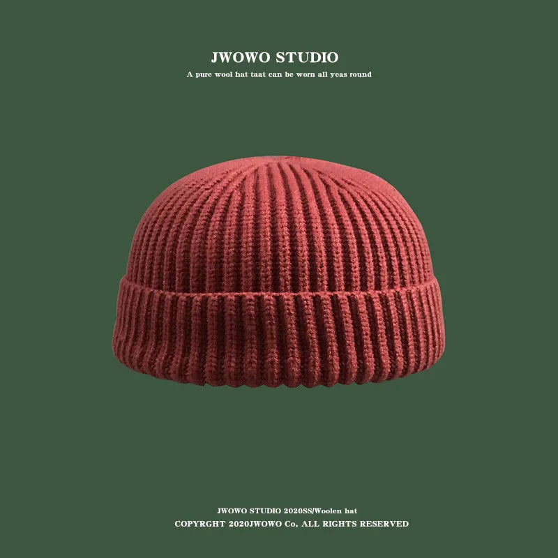 Autumn  Winter Short Warm Melon Hat Men Knitted Round Top Brimless Cold Hat Women Street hip-hop Wool Beanie