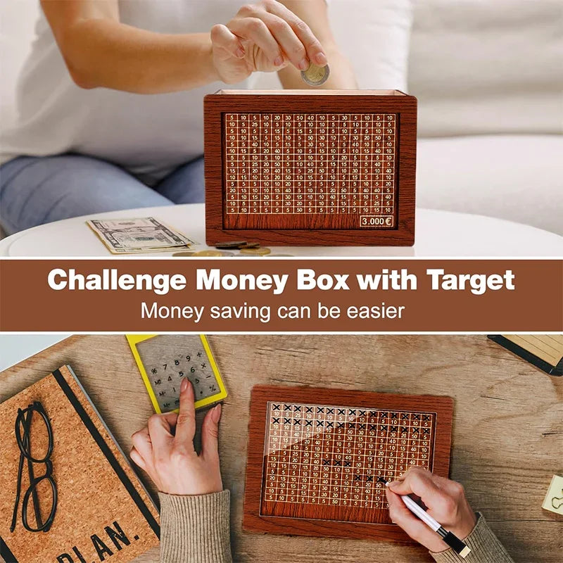 Wooden Savings Challenge Box – 1K to 10K Money Vault