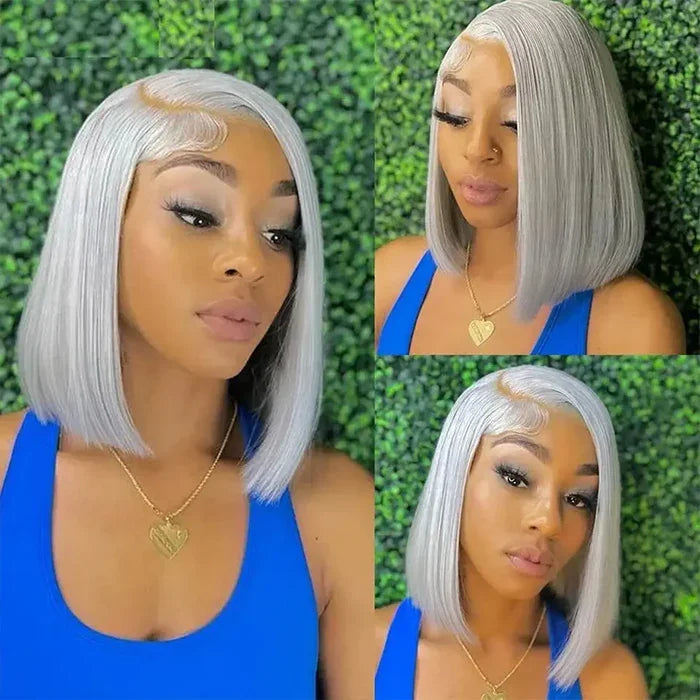Silver Grey 13x4 Lace Front Bob Wig – Brazilian Remy Hair