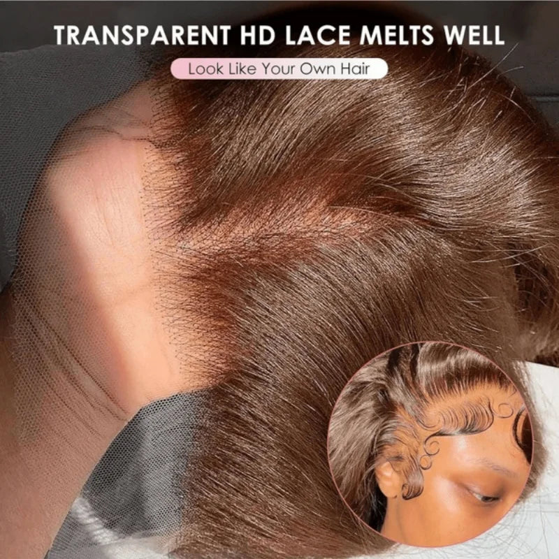 34" Chocolate Brown HD Bone Straight Lace Front Wig