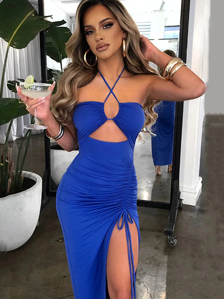 Women's Tie-Neck Bodycon Midi Dress