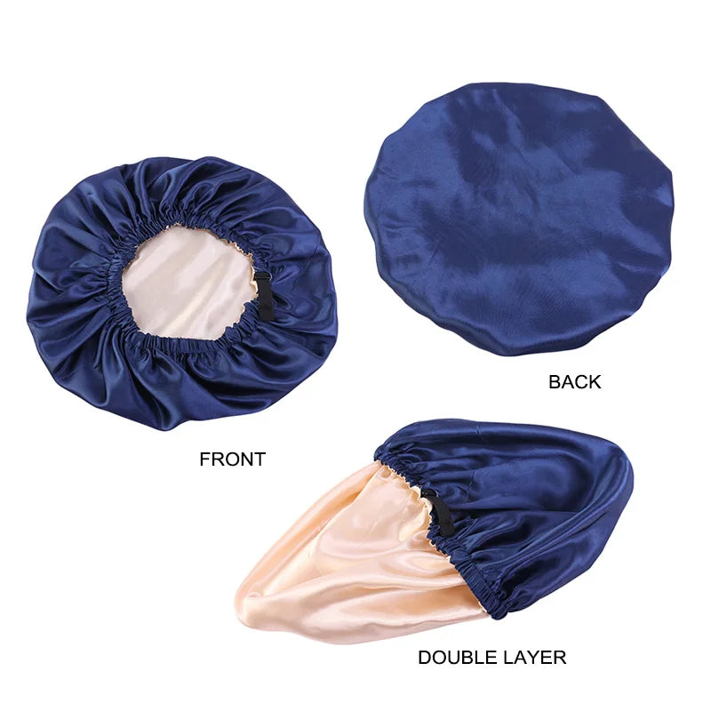 Satin Bonnet For Sleeping Adjustable Silk Bonnet For Curly Hair Bonnets Double Layer Large Satin Lined Sleep Cap For Women