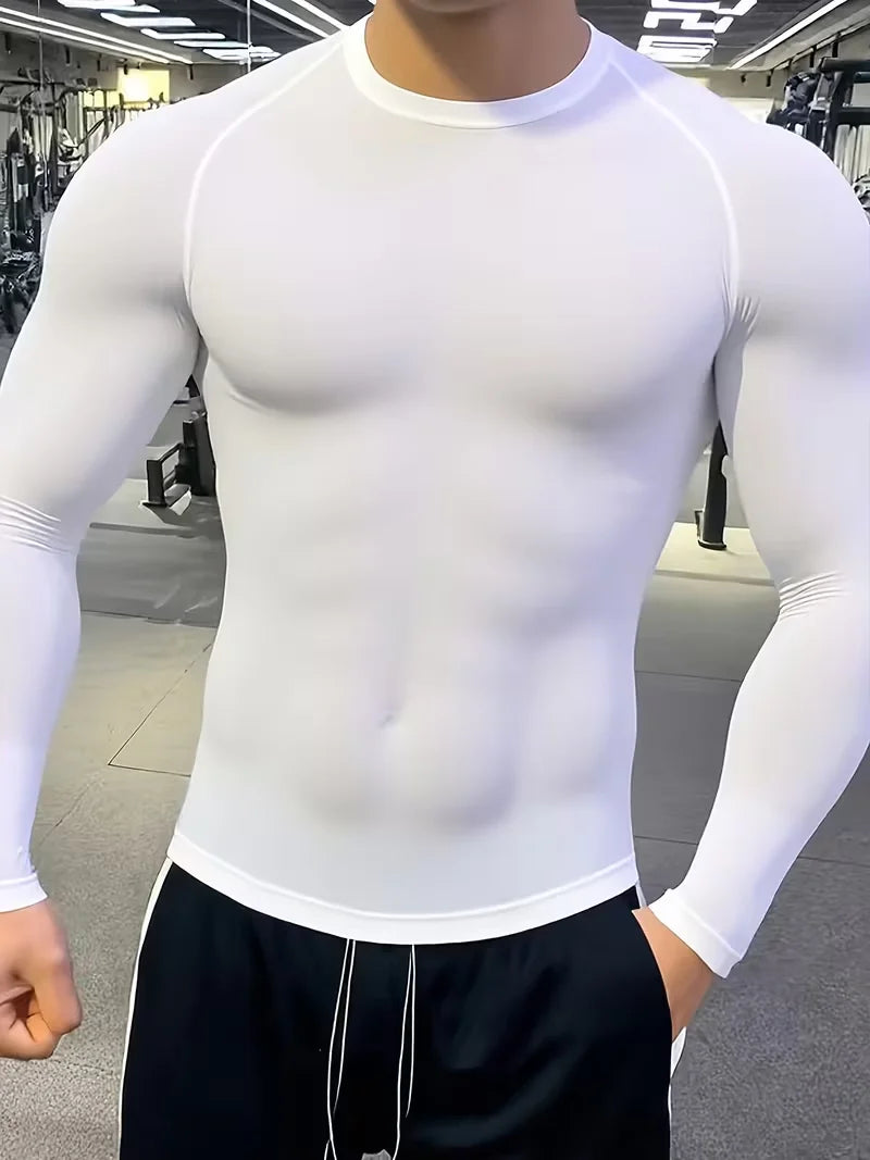 Muscle shaping men's compression tight top T-shirt, high elasticity sweat absorbing and breathable, motorcycle training suit
