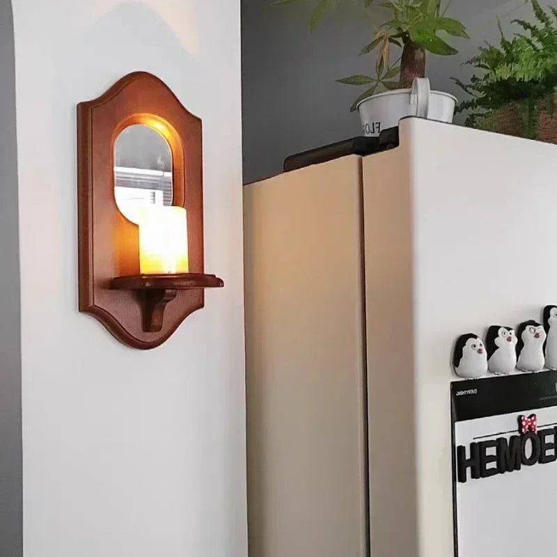 Vintage Wall Mirror with Shelf & Candlestick Holder