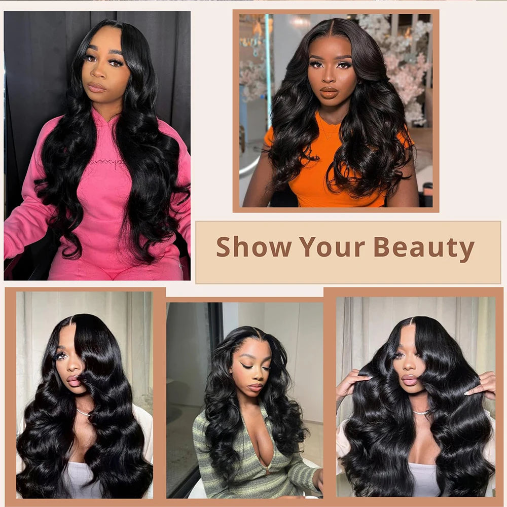 Body Wave Half Wigs Human Hair Glueless Wig Human Hair Ready to Wear 3 IN 1 Half Wig With Drawstring 250 Density Half Wigs