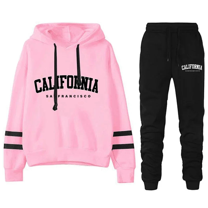 Stripe Hooded Sweatshirt & Drawstring Pants Set – S-3XL