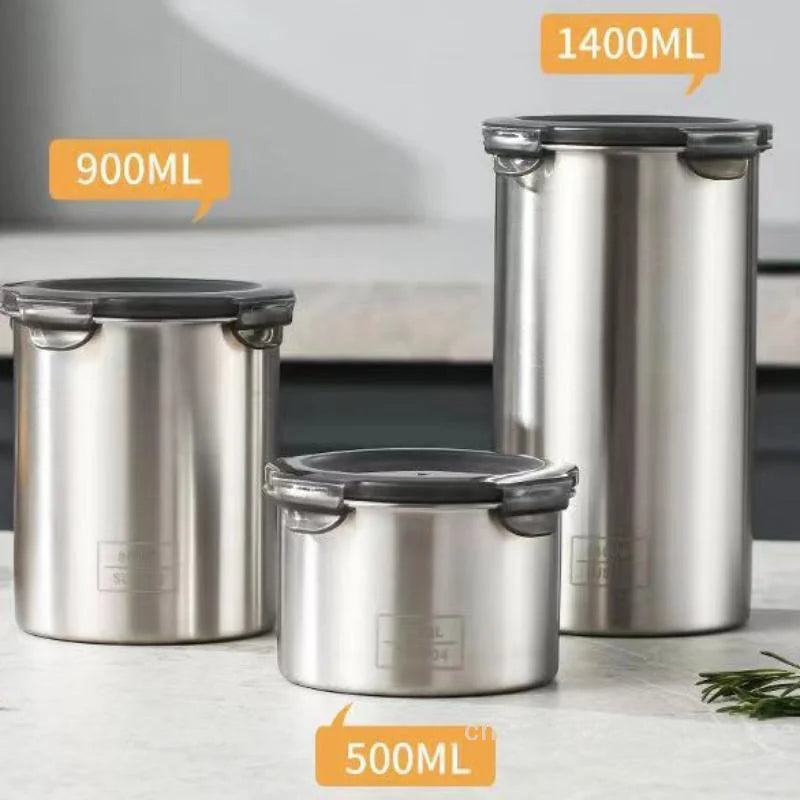 Airtight Stainless Steel Storage Jars Set – 3 Sizes