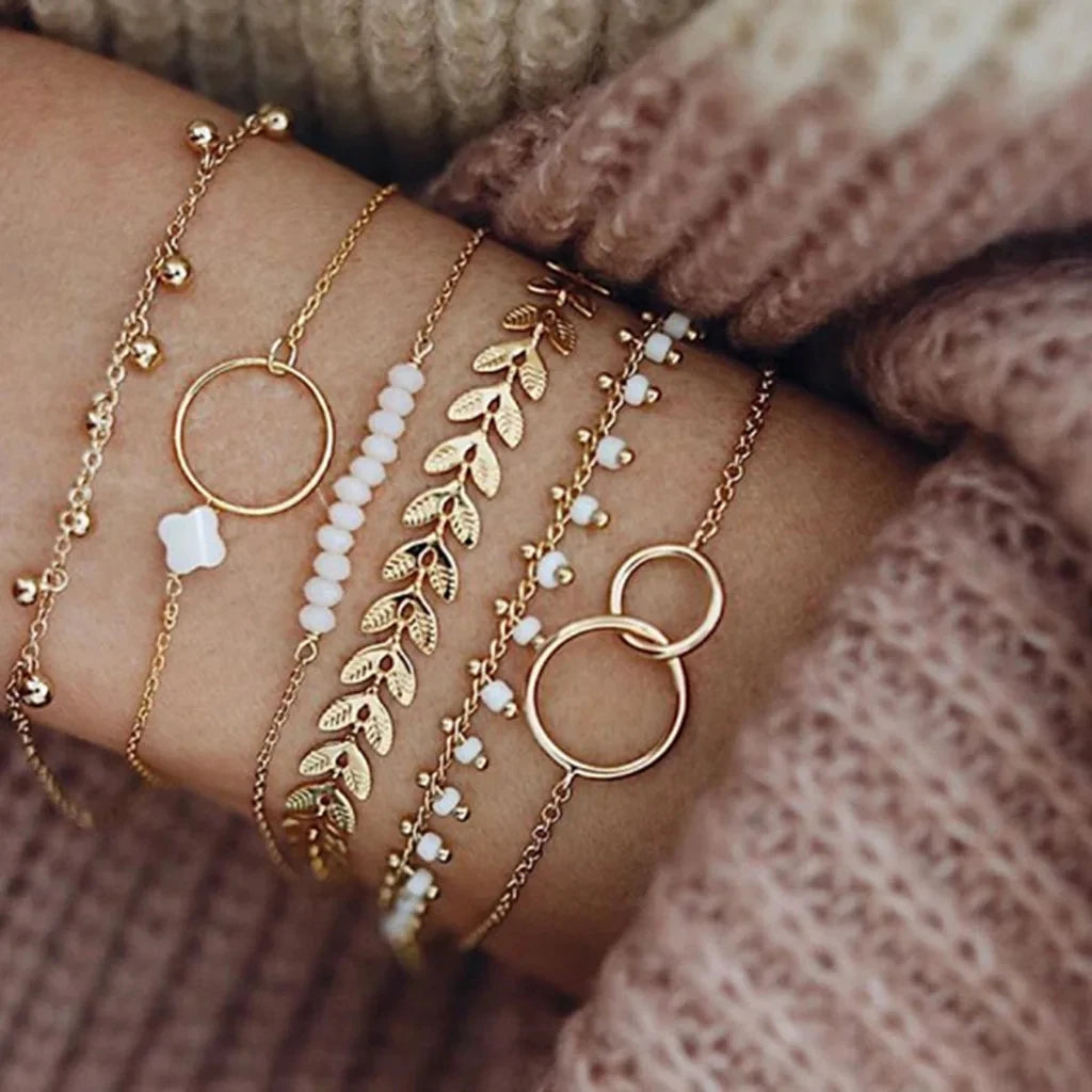 6-Piece Stackable Bracelet Set – Geometric & Tassel