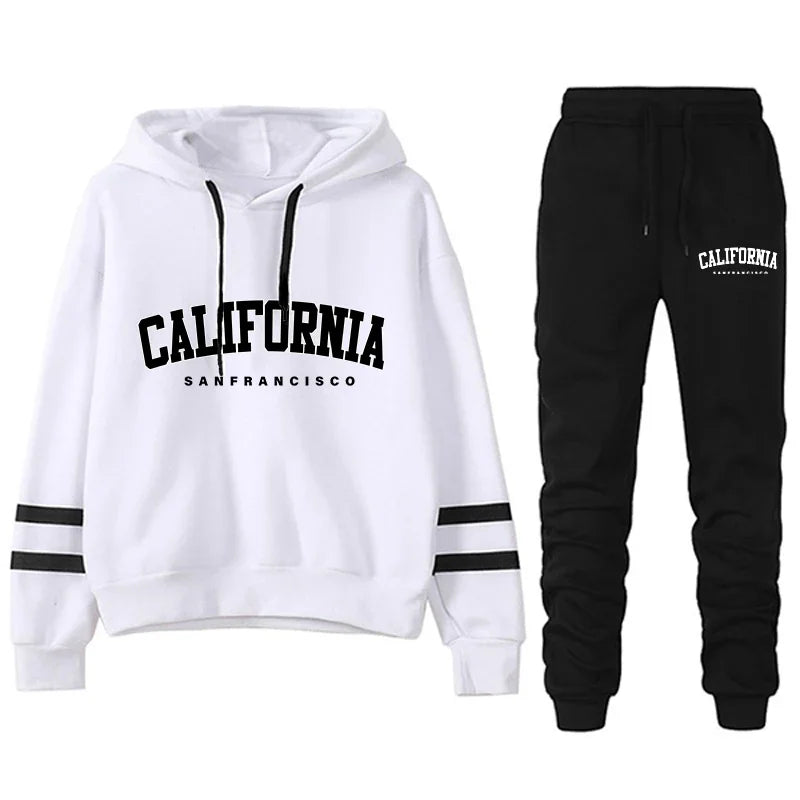 Stripe Hooded Sweatshirt & Drawstring Pants Set – S-3XL