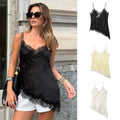 Elegant Asymmetrical Lace Lace Patchwork Top Sleeveless Backless Camisole Tops V Neck Sexy Lace Women tank top Summer Wear