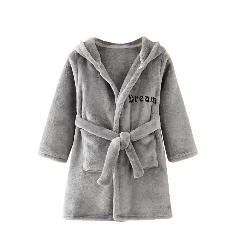 Boy and Girls Flannel Pajamas Robe Autumn and Winter Children Sleepwear Soft Hooded Kids Homewear 2-8 Years