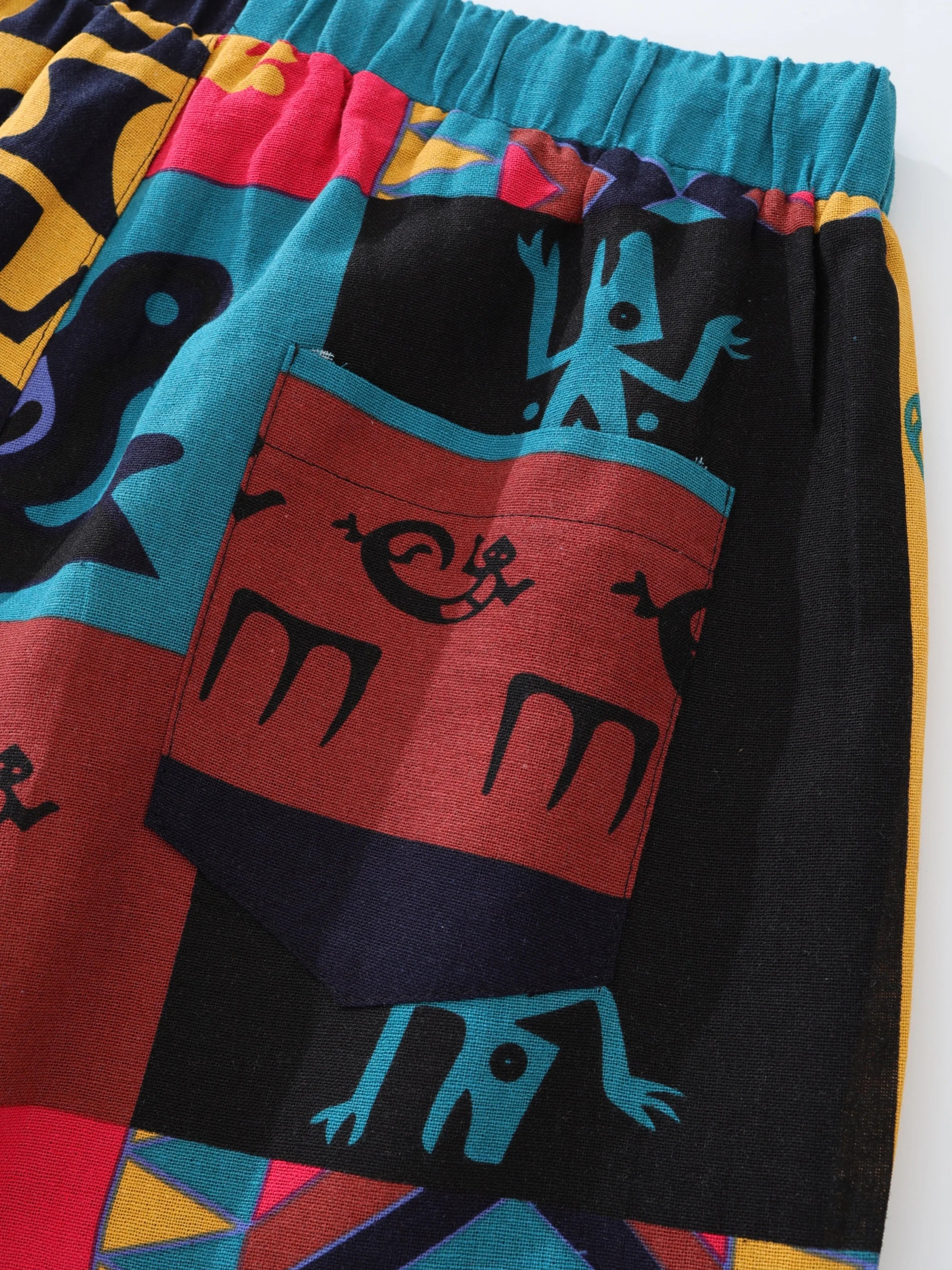 Men's Boho Tribal Print Linen Drawstring Jogger Pants