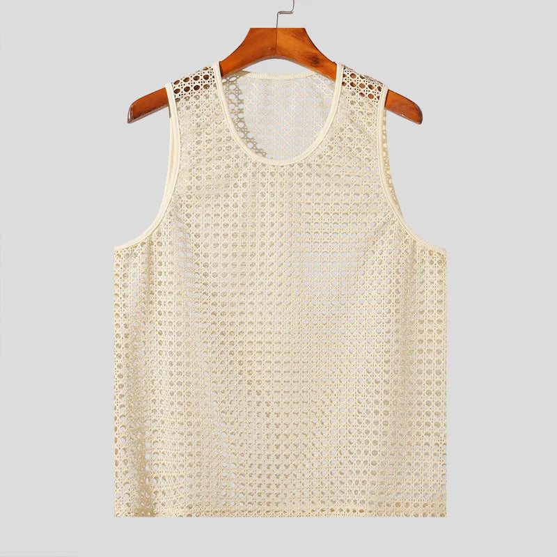 Men's Hollow Mesh Sleeveless Vacation Tank Top