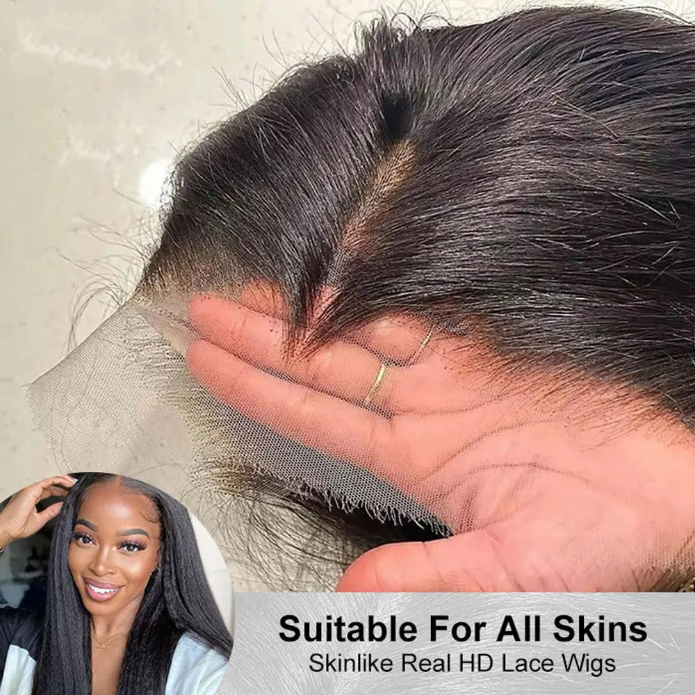 40 42 Inch Kinky Straight Lace Front Human Hair Wigs With Baby Hair Remy Glueless Wig Yaki Straight 13x4 HD Lace Frontal Wigs