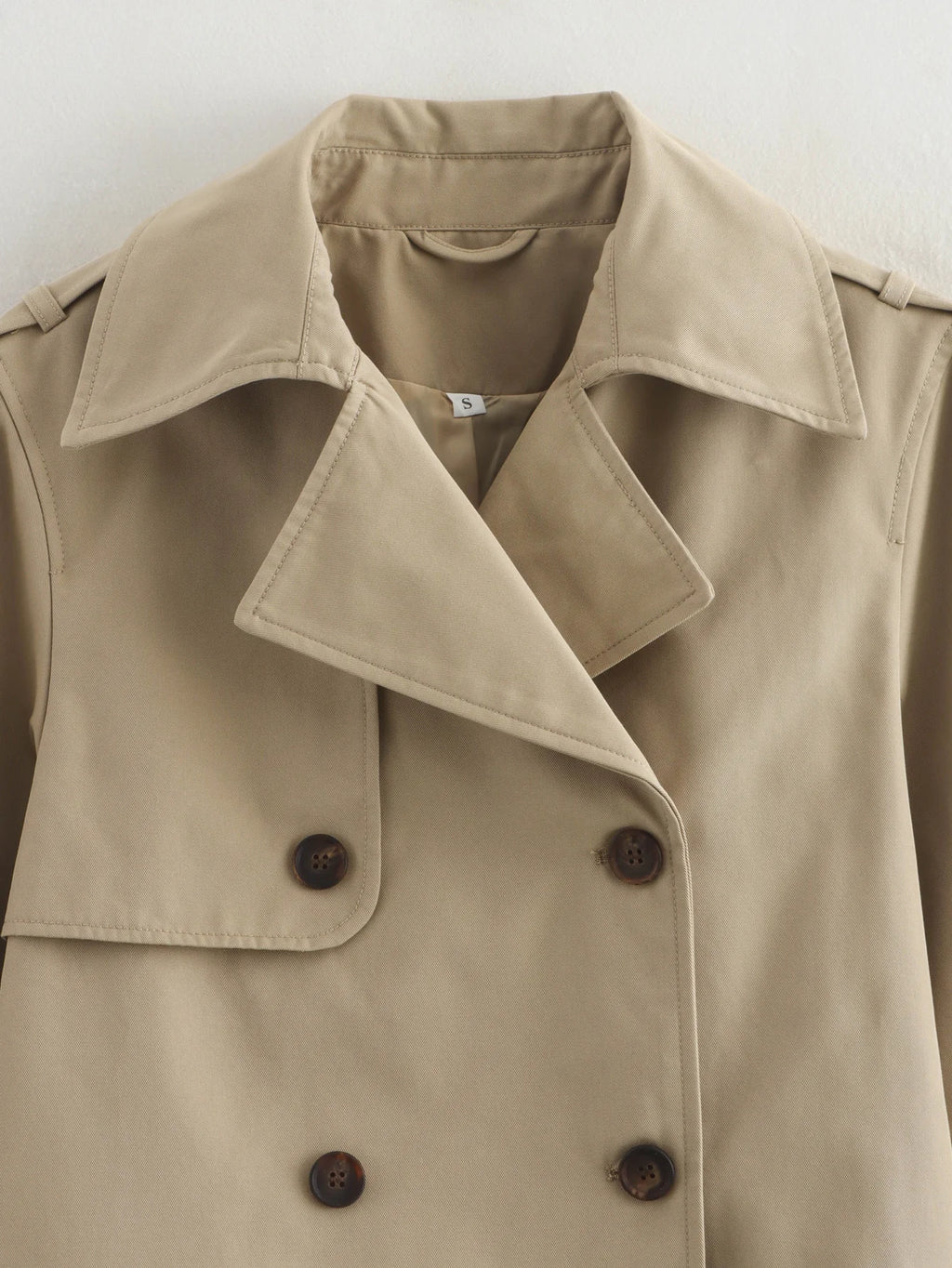 YENKYE New Autumn Women Solid Cropped Trench Coat Vintage Double Breasted Long Sleeve Short Jacket Lapel Collar Windbreaker