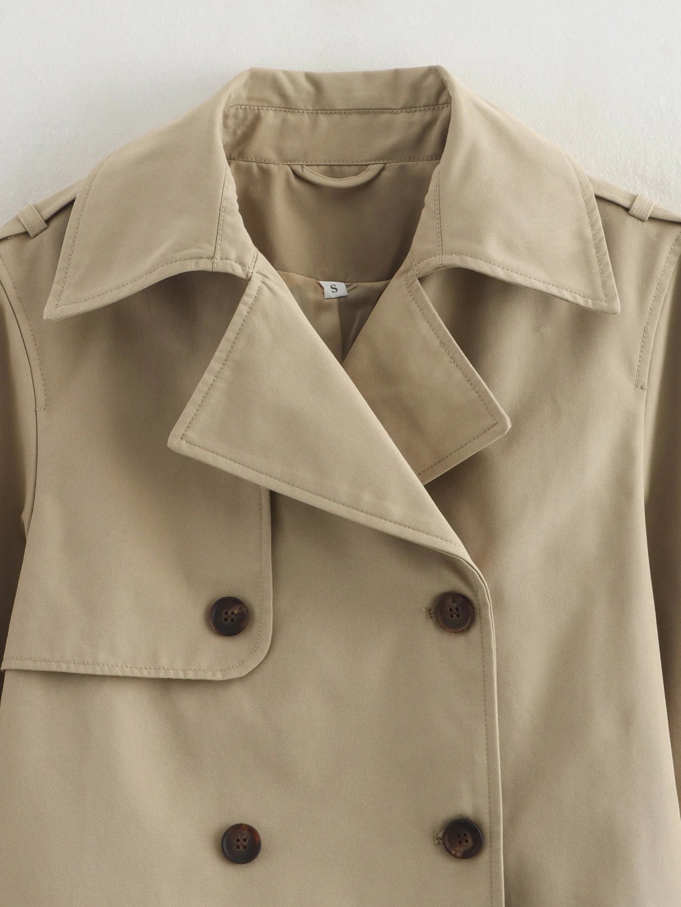 YENKYE New Autumn Women Solid Cropped Trench Coat Vintage Double Breasted Long Sleeve Short Jacket Lapel Collar Windbreaker