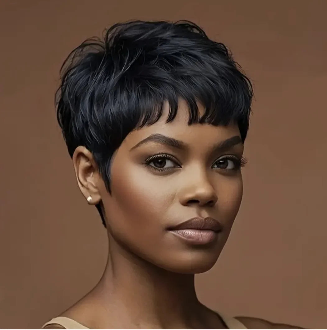 Synthetic Curly Pixie Cut Wig with Bangs – 7 Colors