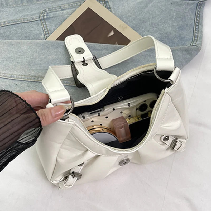 Y2K Retro Pleated Hobo Shoulder Bag for Women Hot Selling Maillard Style Underarm Bag Clutch Handbags for Travel Work Shopping