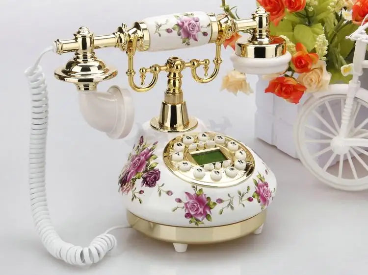 Corded Telephone Retro Landline Phone for Home/Office/Hotel, China Ceramic Antique Telephones Old Fashion Decor Desktop Phone