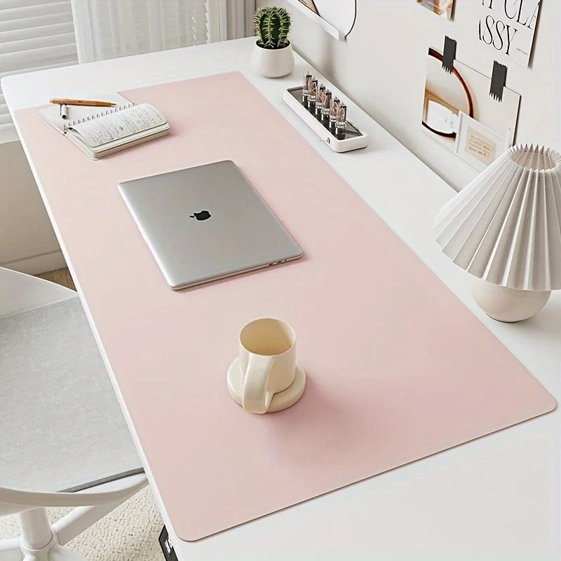 1 piece large size waterproof faux leather table mat - non-slip, solid color office mousepad and keyboard protection mat