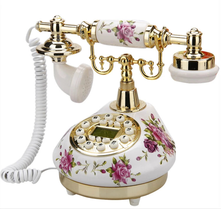 Antique Ceramic Rose Corded Telephone