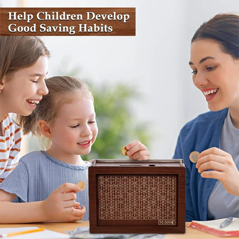 Wooden Savings Challenge Box – 1K to 10K Money Vault