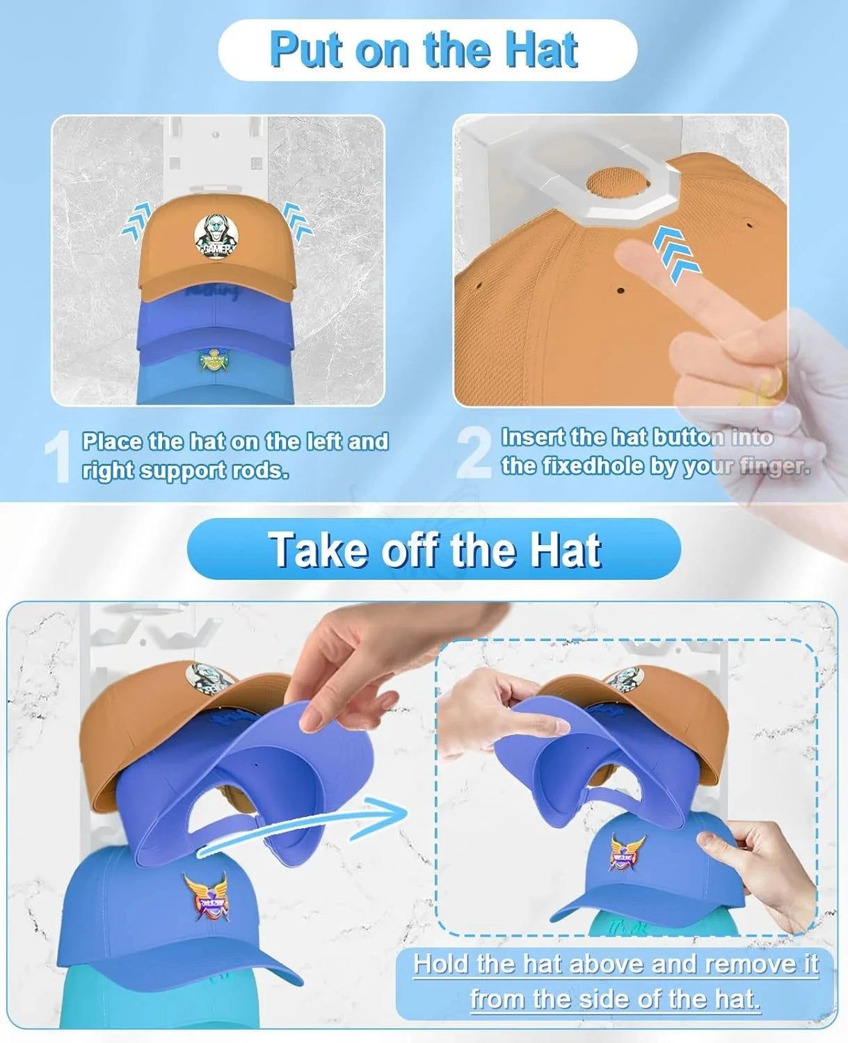 2026 New Baseball Cap Rack Wall Mounted Hat Organizer Storage Hanger for Door Closet Multifunctional Cap Holder Display