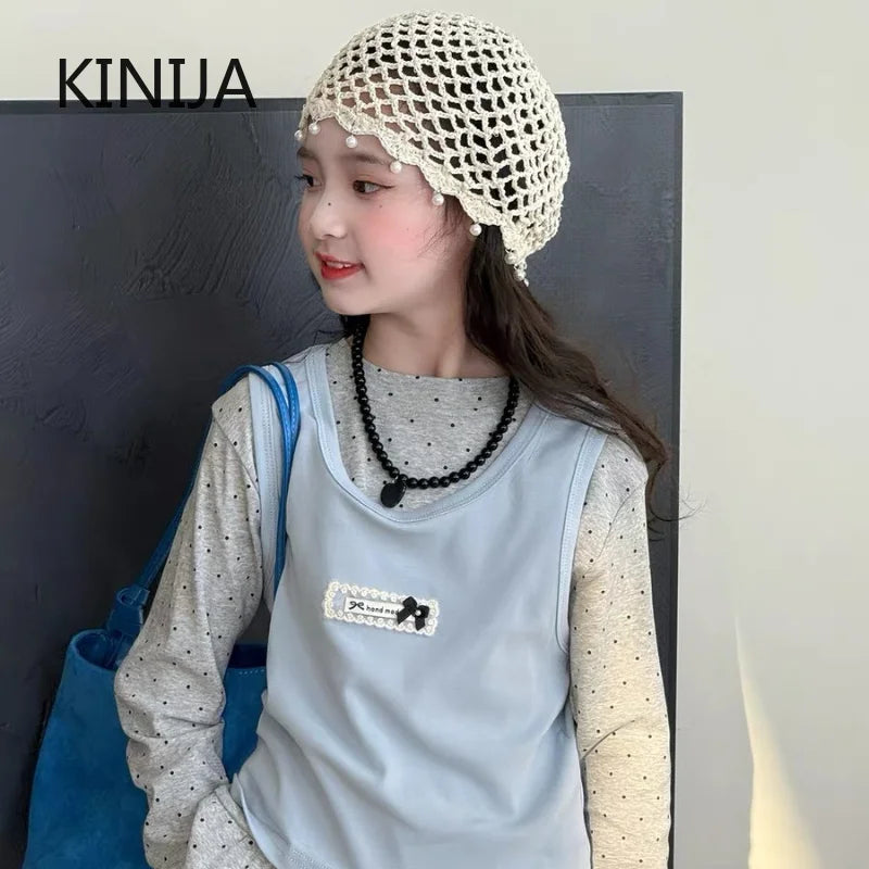 Fashion Hollowed Out Woven Pullover Hats Crochet Breathable Beret Cap Pearl Fringed Retro Beanies Cap for Women Summer Korean
