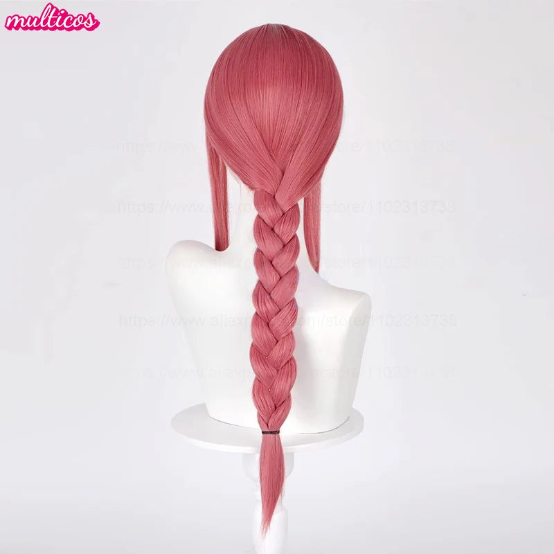 High Quality Makima Cosplay Wig Long Rose Red Braided Heat Resistant Synthetic Hair Halloween Party Scalp Anime Wigs + Wig Cap