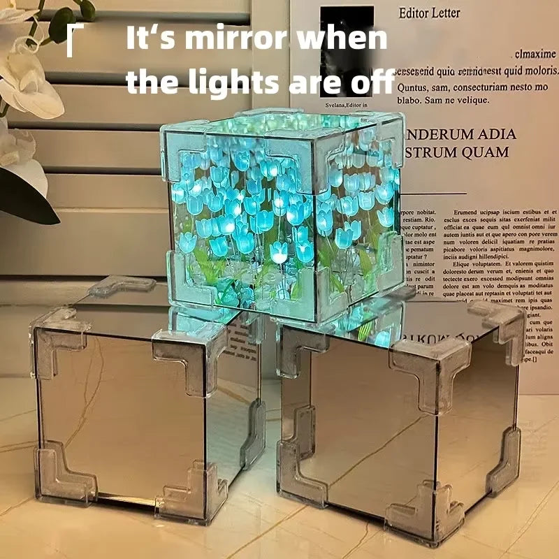 Creative DIY Tulip Flower Sea Cube Three-Dimensional Small Night Lamp Material Package for Girlfriend Couple Girlfriend Gift