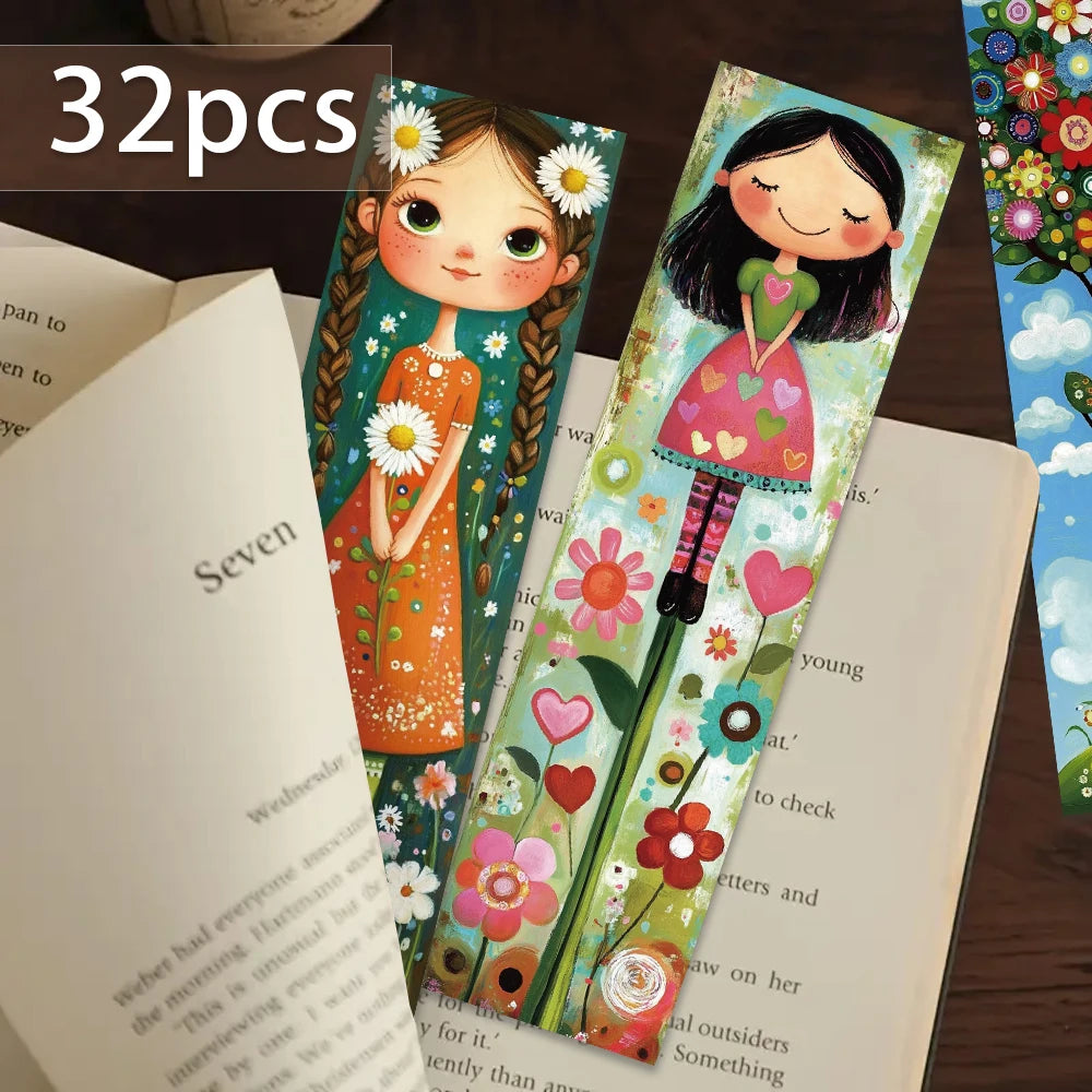 32pcs Cute Girl Bookmarks – Mixed Colors, Gift-Ready