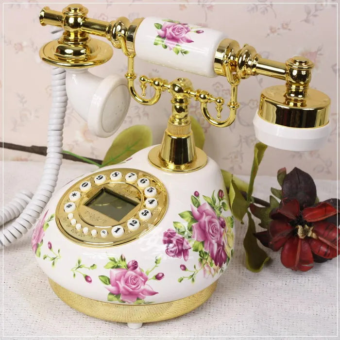 Corded Telephone Retro Landline Phone for Home/Office/Hotel, China Ceramic Antique Telephones Old Fashion Decor Desktop Phone