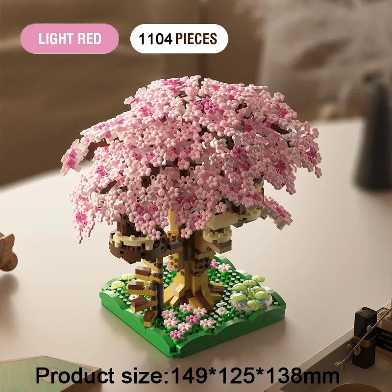 DIY Sakura Cherry Blossom Building Blocks Set with LED Light & Treehouse