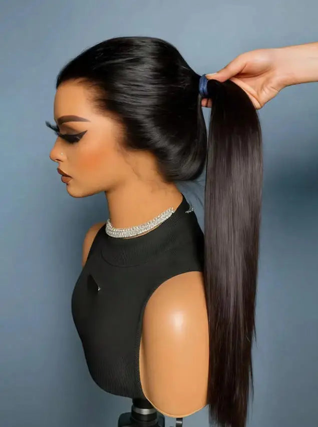 13×6 HD Lace Straight Human Hair Wig Natural Color Pre Plucked Natural Hairline Remy Hair Glueless Wig For Women