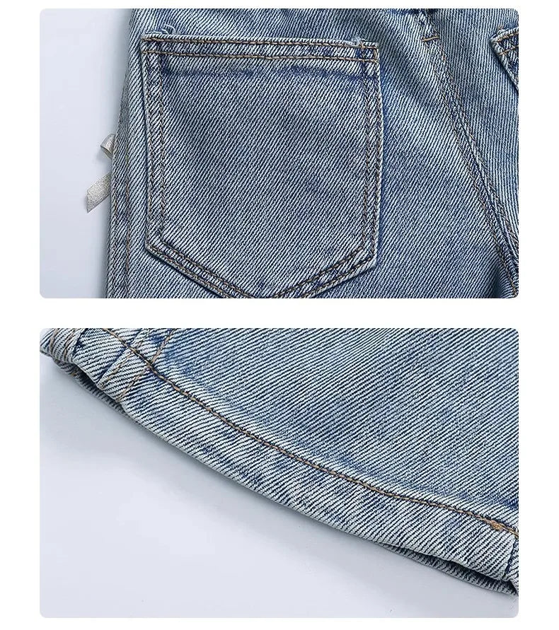 Baby Girls Spring Jeans Kids Summer Bow Denim Pants Children's Straight Wide-leg Trousers Toddler Autumn Loose Clothing 2-8Y