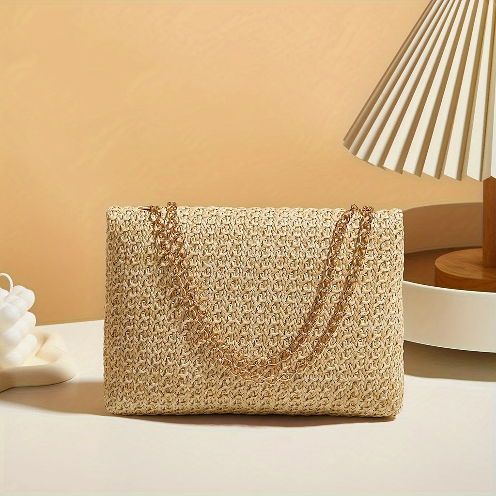 Handwoven Straw Shoulder & Crossbody Bag – Lock Closure, 7 Colors