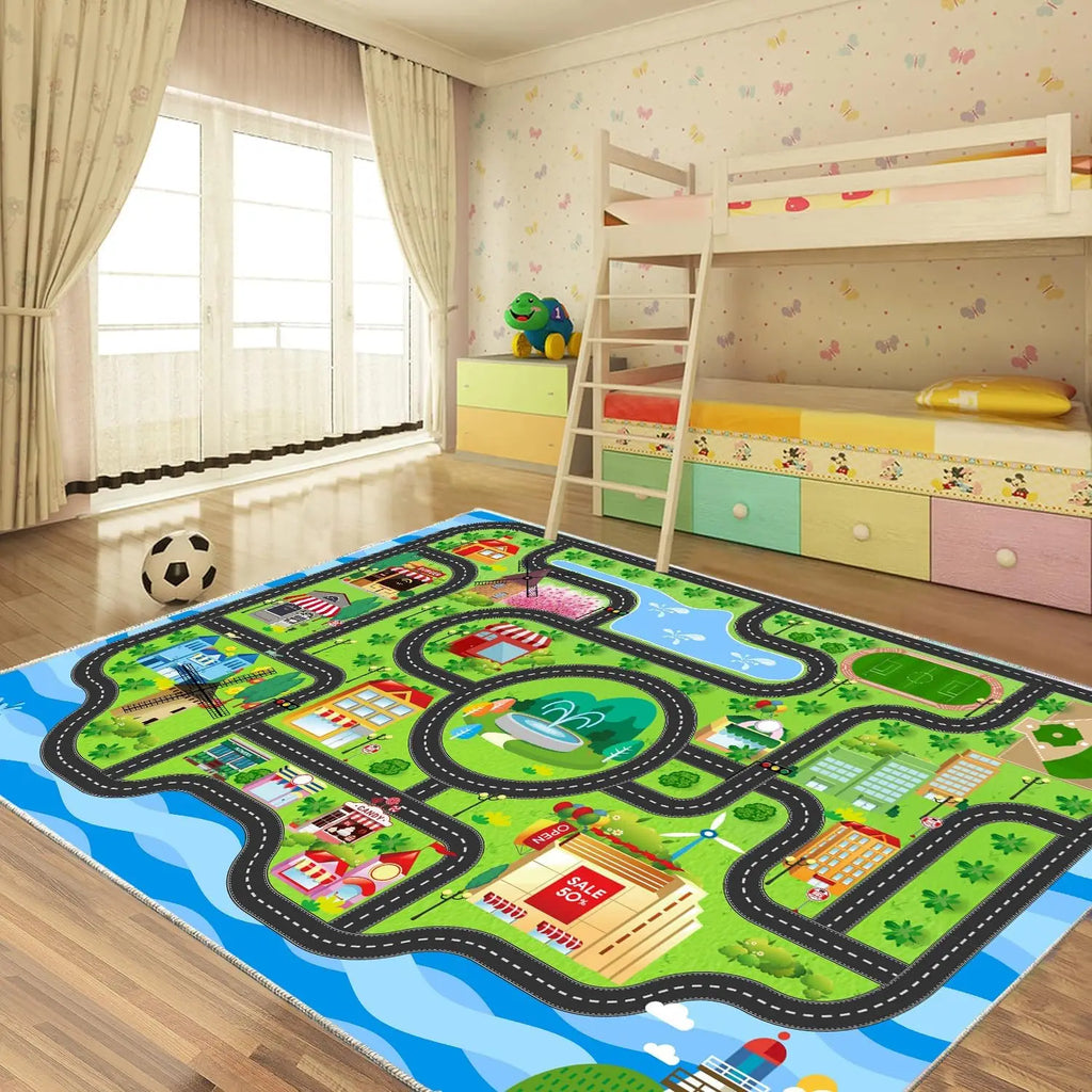 Playful City Traffic Route Carpet Interactive Rug Living Room Bedroom Rug Kid Playmat Parent-child Activity Rug Christmas Gifts