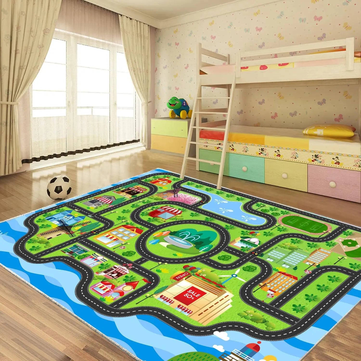 Playful City Traffic Route Carpet Interactive Rug Living Room Bedroom Rug Kid Playmat Parent-child Activity Rug Christmas Gifts