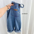 2025 Boys Overalls Girls Denim Backpack Children Solid Colour Pocket Trousers Kids Simple Fashion Casual Pant 2-8 Years Old