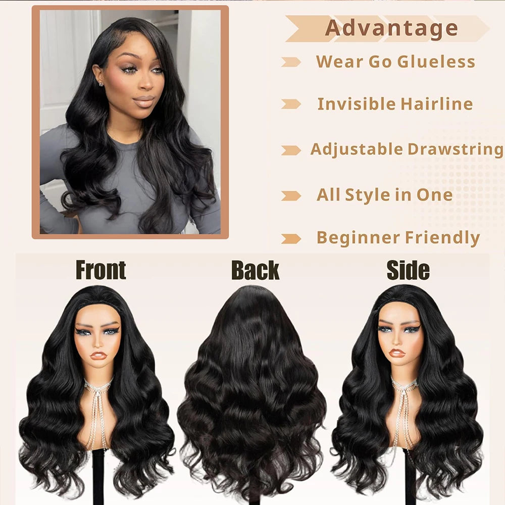 Body Wave Half Wigs Human Hair Glueless Wig Human Hair Ready to Wear 3 IN 1 Half Wig With Drawstring 250 Density Half Wigs