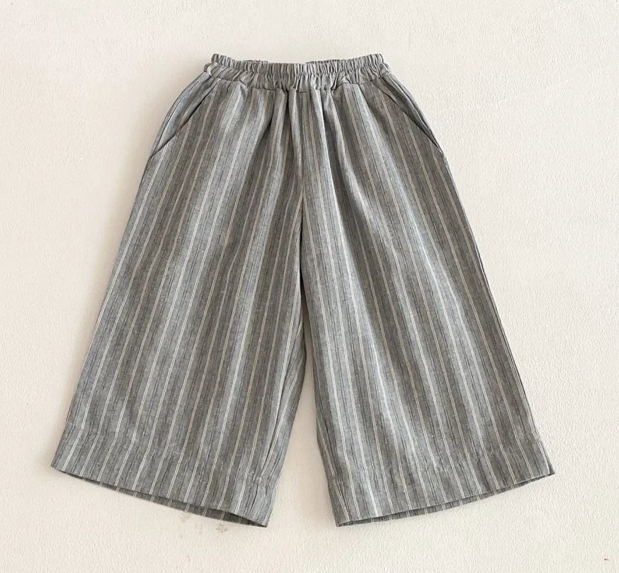 Boys Girls Linen Cotton Stripe Trousers For Children's Clothes Fall Spring Boy Loose Casual Harem Pants Kids Long Pants for 1-6T