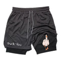 Cartoon Duck Print Men's Shorts Summer Double Layer Letter Print  Quick Drying Pants Fitness Tracksuit Beach Short Pants RL0358