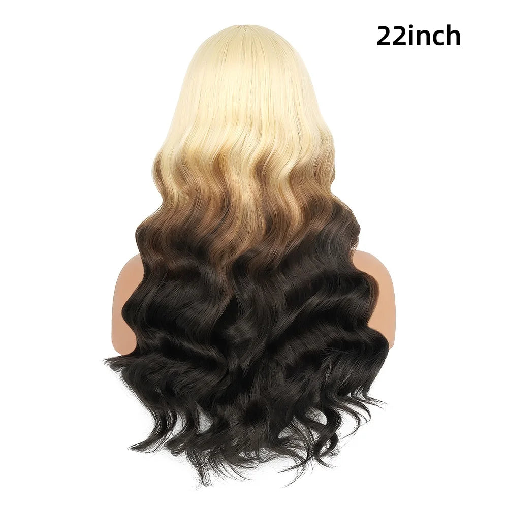 Ombre Blonde to Black 13X6 HD Lace Front Wig Synthetic Lace Frontal Wigs For Black Women Highlight Body Wave 30inch Lace Wig